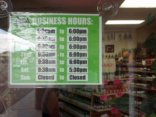 Hours 9:30-6:00pm M-F