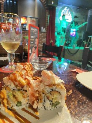 BOGO Sushi on Thursday  live music very good ambience! Prices are very reasonable!