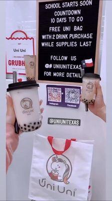 Uni Brown Sugar Milk Tea with Tapioca Jasmine milk tea