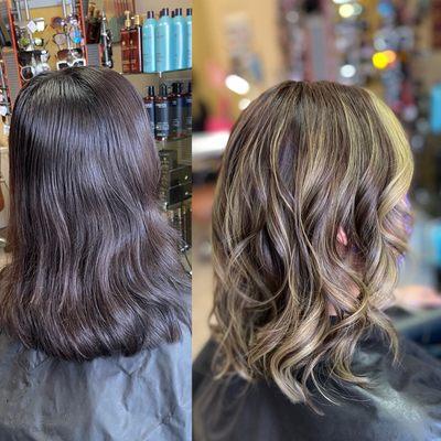 Before and after hair - previously dyed black- Color correction/ balayage