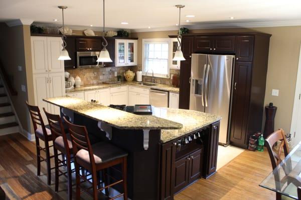 Custom Kitchen Remodel. Granite, Tile Backsplash, Tile Floor, Custom Cabinetry, Painted Cabinets.