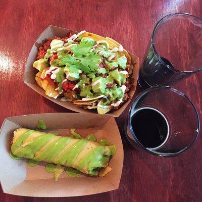 Picadillo Plantain Nachos & Pulled "Pork" Sofrito Tamal (Señoreata pop-up @ Cosmic Brewery in 2017)