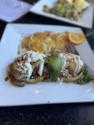 Sopes Benedict with carnitas and hasbrowns