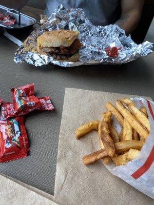 Big double cheddar burger and Cajun fries