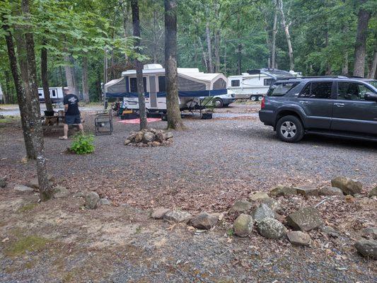 Our campsite was quite large, had great shade and stone-lined. We didn't need to get our awning out.