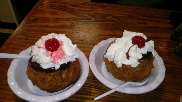 Delicious apple pie and cookie dough fried ice creams.