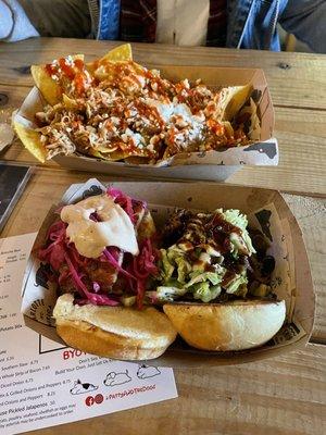 Chicken nachos, Thai belly and Korean bbq sliders