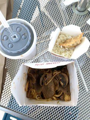 $15 for take out. Comes with a bowl of whatever you fill it up with, 1 potsticker, small rice, soda