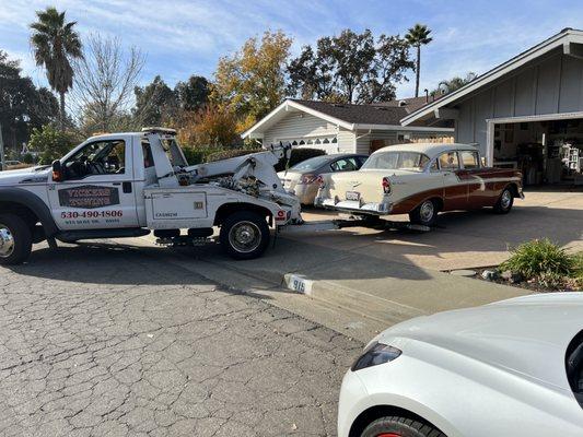 Customer had this beautiful 56 Belair stored for 10 years and wanted it towed to our repair shop to get it running again