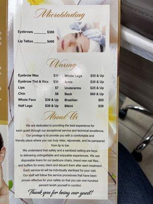 Waxing and micro blading prices