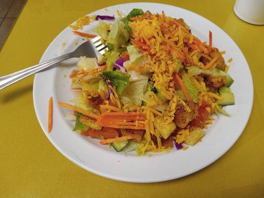 My salad with Italian dressing. Croutons are something special.