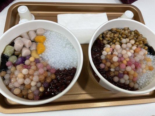 Herbal Jelly Three (L) and Herbal Jelly with red bean, sago, home made tapioca and QQ/mochi pillows (L)