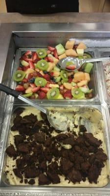 Brownie pudding bomb and fruit salad at Nature's table