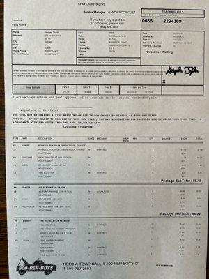 Repair invoice