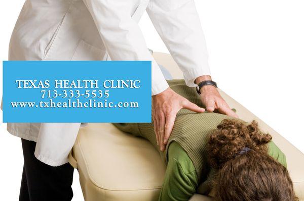 Chiropractor Doing Adjustment for back injury or mid to lower back pain. Tx Health Clinic 713-333-5535