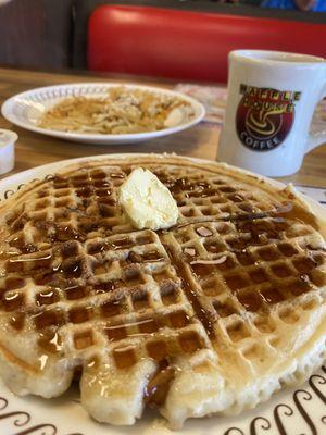 Delish pumpkin pecan waffle with hash browns!