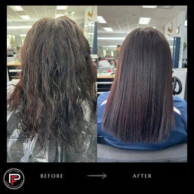 Permanent straight hair treatment - Before and after pictures