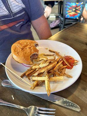 Hamburger and fries