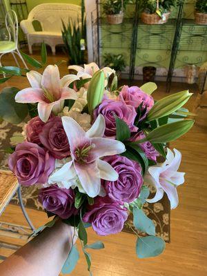 Lavender & white wedding bouquet.