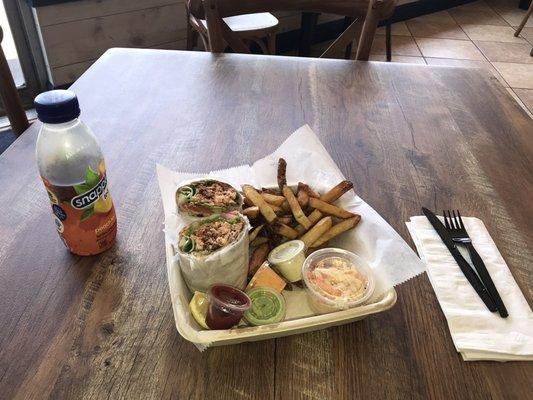 Bubby's Salmon Wrap with Snapple Peach tea