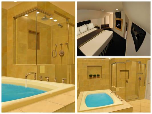 COBALT Suite with King Bed, Two 32" TVs, Spa Tub for Two with Ceiling Port Fill System, 3Head Rainfall Spa Shower