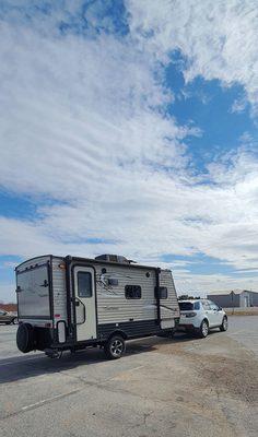 My set up with a 2018 Coachman Clipper Hybrid. Both ends fold out into added sleeping.  Only weights 2800 lbs.