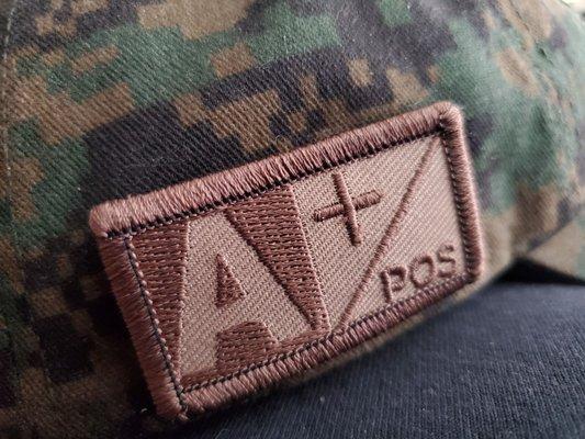 This is the blood type patch I needed sewn to my work hat