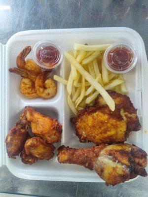 Chicken, shrimp, Wings and chips