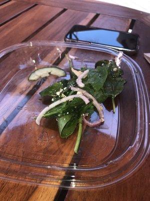 Wilted spinach greens. Will not be coming back to eat here.