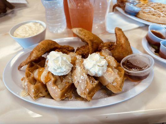 Fried chicken and peach cobbler waffles