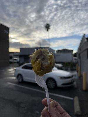 Instagramable shui mai photo op. Pork dumpling. Dramatic clouds for effect.