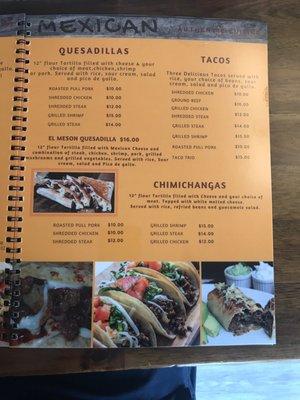 Mexican menu continued