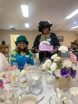 My dear friend, who is a VA nurse won one of the raffle prizes.  Her sister is seated next to her.