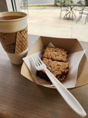 Homemade banana bread, hot jasmine green tea with honey!