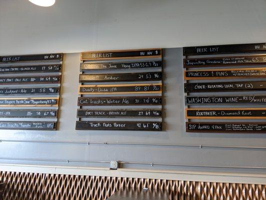 Beer, cider and wine menu board.