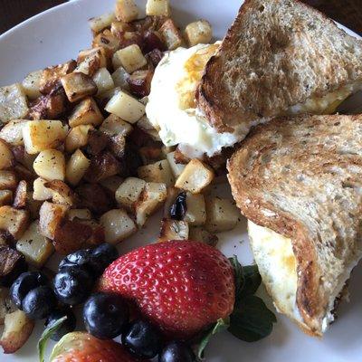 Breakfast sandwich. Choice of meat choice of cheese choice of eggs. I chose turkey sausage eggs over hard, and whole-grain bread.