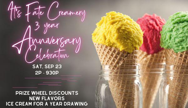 Join us on Sep 23 for our 3 yr anniversary celebration!