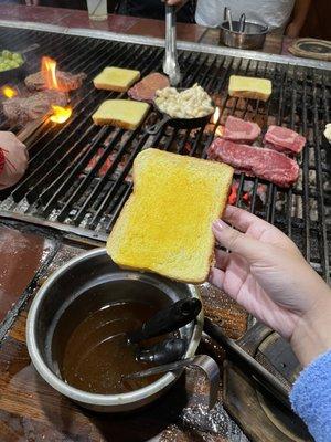 Texas Toast about to go on the grill...