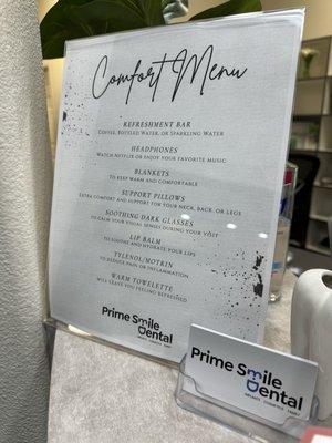 Comfort menu