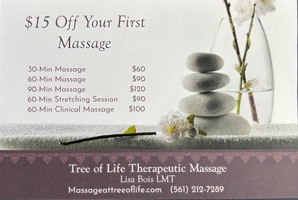 $15 off your first massage!