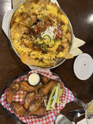 Nachos and Sicilian Lemon Parmesan Wings.