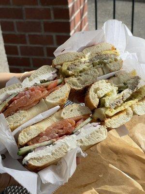 Lox bagel, jalapeño sausage bagel