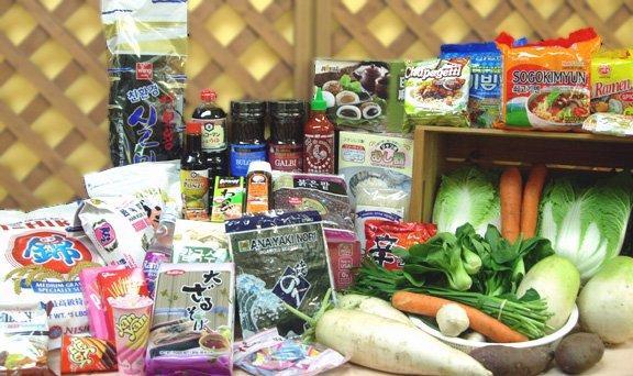 Seaweed products, fresh produce, frozen noodles, Seafood.