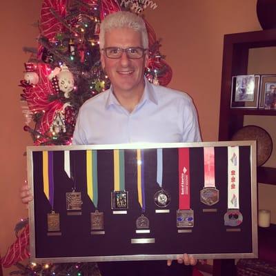 The marathon medals we had framed for my dad as a Christmas present. They did an awesome job!