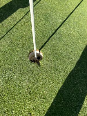 Par 3 Hole 18 @ Jurupa Hills, after playing lesson, ball dunked in but jumped right out