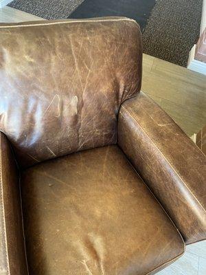 Beat up leather furniture. He later claimed that's suede it how it looks! Guy is an idiot