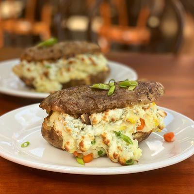 Stuffed twice baked potato, made with blue cheese & bacon!