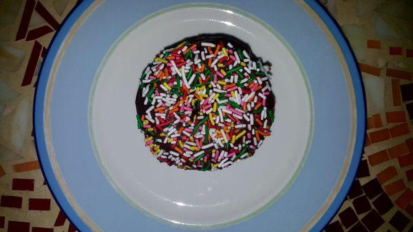 Rainbow Sprinkles Chocolate Cake Donut $1.00 (01/30/21). #JollyDonutsNorthHollywood #NorthHollywood #Donuts #SweetEats