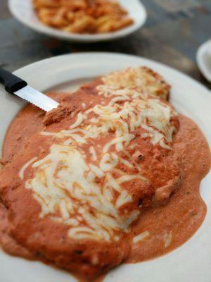 Chicken parmesan with pink vodka sauce