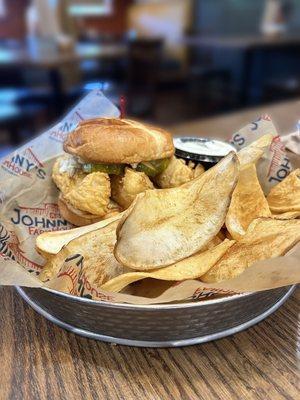 Cod sandwich with house made chips